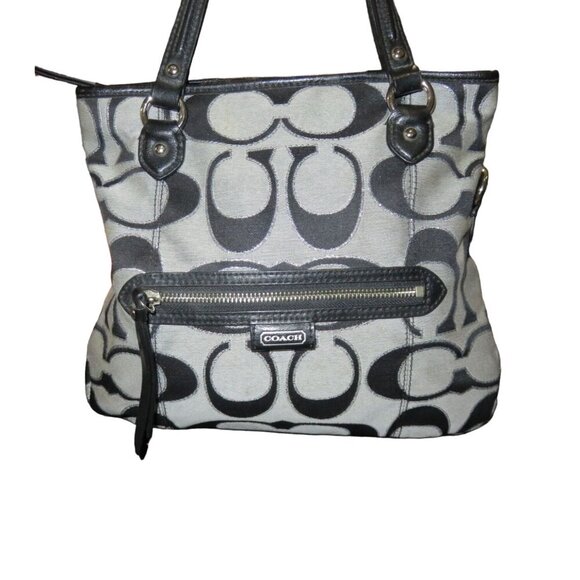COACH 2013 Daisy Mia Signature C canvas & leather Black & Gray Metallic Satchel - Picture 1 of 12